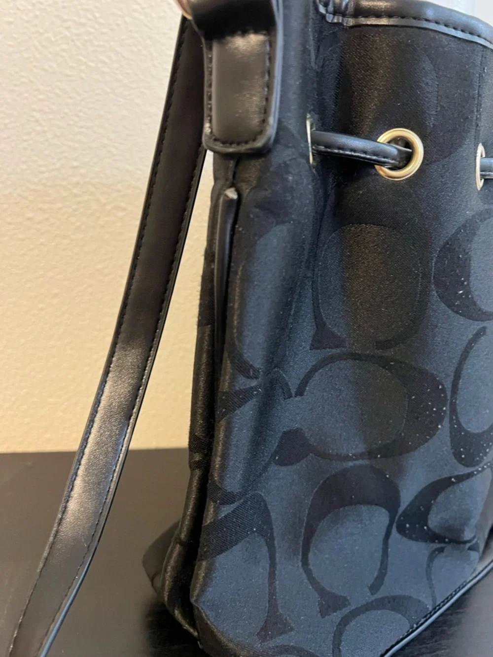 Coach Black Signature Drawstring Crossbody